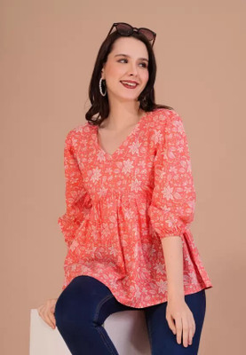 SHREE KARISHNAM ART Casual Printed Women Red, White Top