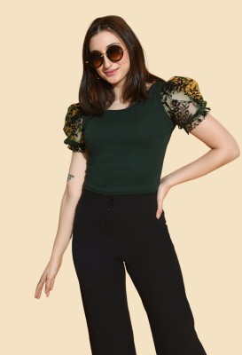 Moshe Casual Self Design Women Dark Green Top