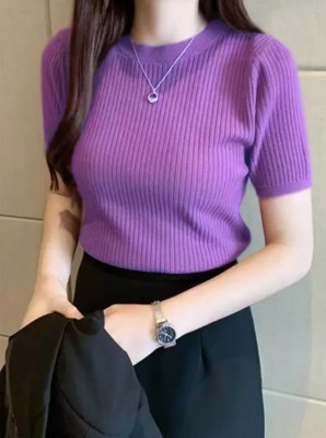 VABRU Casual Solid Women Purple Top