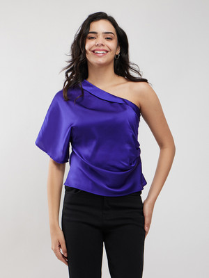 Fable Street Casual Solid Women Blue Top