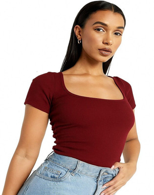 PRIME LOVE Casual Solid Women Maroon Top