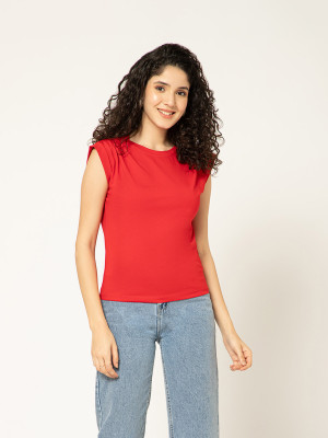 b77 Casual Self Design Women Red Top