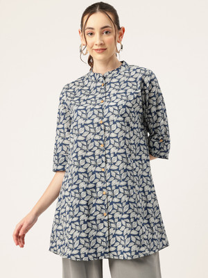 Feranoid Retail Casual Floral Print Women Blue Top