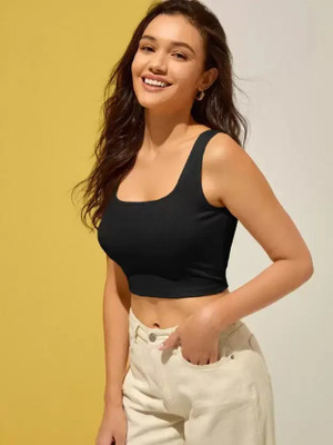 j s fashion Casual Solid Women Black Top