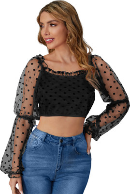 Dhruvil Impex Casual Self Design Women Black Top