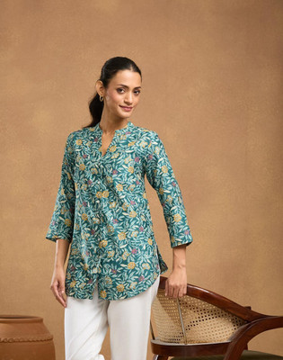 Fabindia Casual Printed Women Green Top