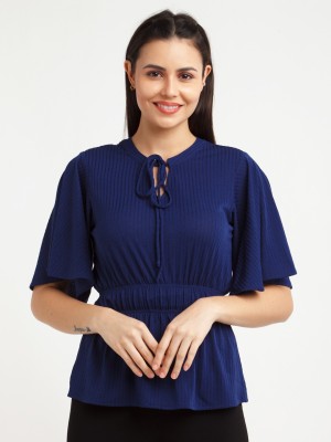 Zink London Casual Solid Women Blue Top