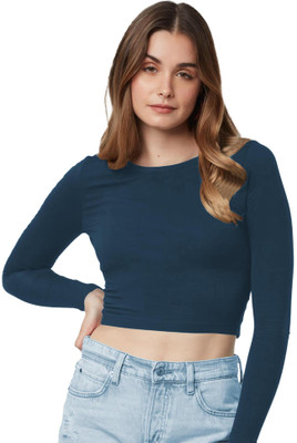 THE BLAZZE Casual Solid Women Blue Top