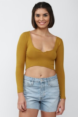 FOREVER 21 Casual Solid Women Yellow Top