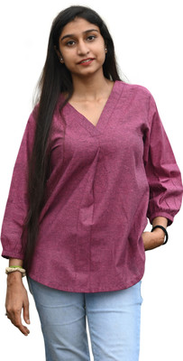 ALL ABOUT POSHAAK Casual Solid Women Purple Top