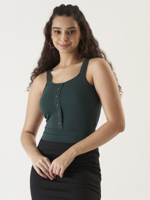 METRONAUT Casual Solid Women Dark Green Top