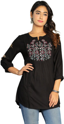 ANIHA Party Embroidered Women Black Top