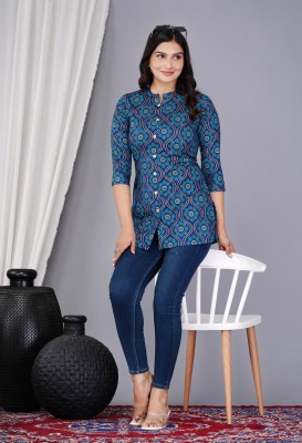 HANDISH Casual Floral Print Women Blue, Gold, Dark Blue Top