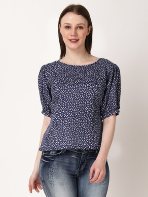 SZN Casual Floral Print Women Blue Top