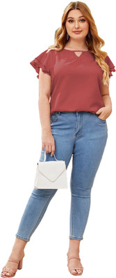 SZN Casual Solid Women Pink Top