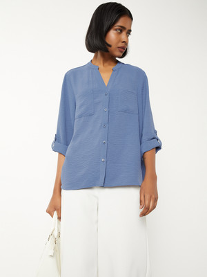 MAX Casual Self Design Women Blue Top