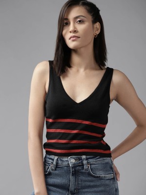 Roadster Casual Striped Women Black Top