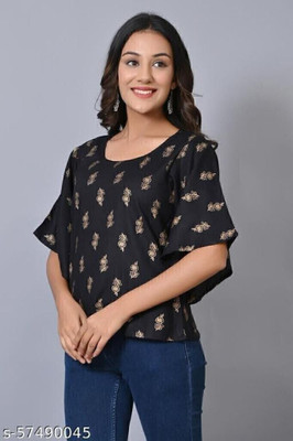 VYMO Formal Printed Women Black Top