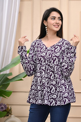 PS FASHION Casual Printed Women Purple, White Top