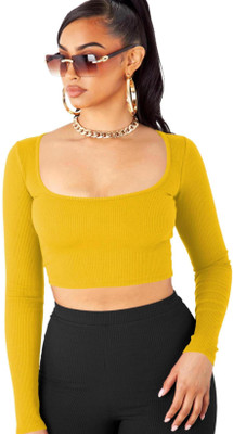 THE BLAZZE Casual Solid Women Yellow Top