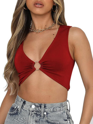 X-Night Casual Solid Women Maroon Top
