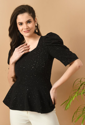 SAKSHI TRADER Casual Self Design Women Black Top