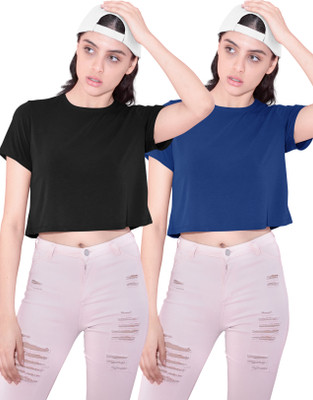 VEKTEK Casual Self Design Women Black, Blue Top