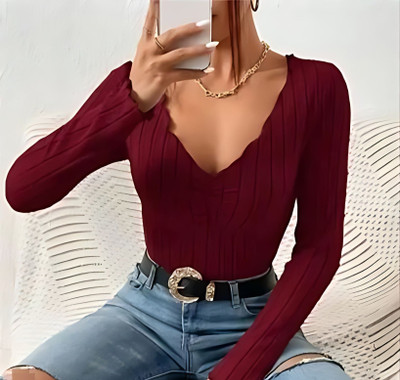 Sovi fashion Casual Self Design Women Maroon Top