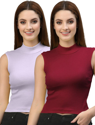Knite wolf Casual Solid Women Maroon, Purple Top