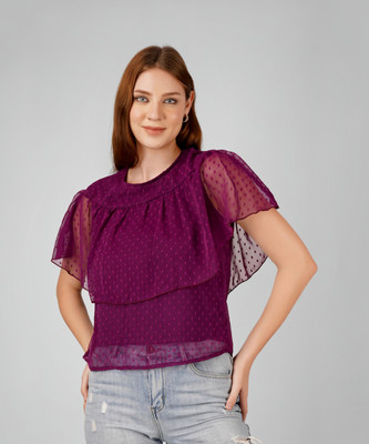 VOHEERR Casual Polka Print Women Purple Top