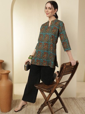 GLAM ROOTS Casual Floral Print Women Green Top