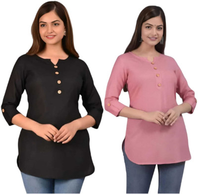 S Z Collection Women Solid A-line Kurta(Black, Pink)