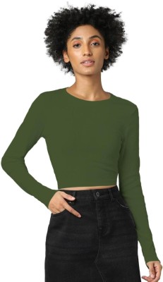 THE BLAZZE Casual Solid Women Dark Green Top