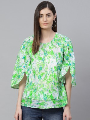 AKIKO Casual 3/4 Sleeve Tie & Dye Women Green Top