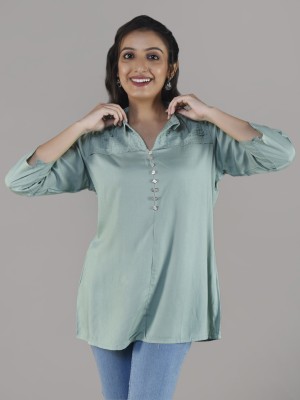 pecker Casual Solid Women Light Green Top