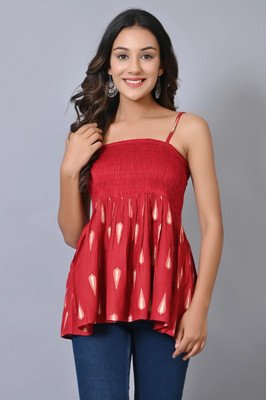 VYMO Casual Printed Women Maroon Top