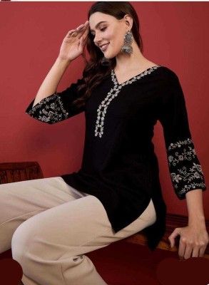 Emica Casual Solid Women Black Top