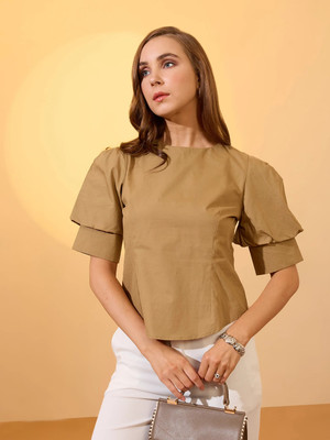 Globus Formal Solid Women Beige Top