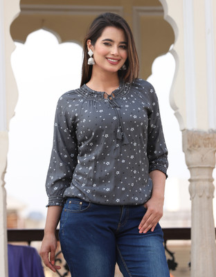 FASHION FALCON Casual Printed Women Black Top