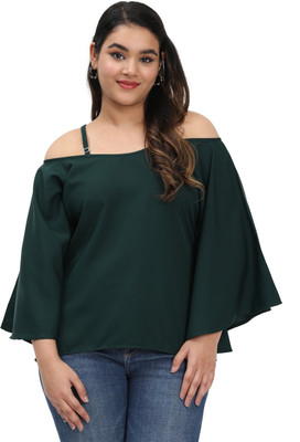 MASSIDESIGN Casual Solid Women Dark Green Top