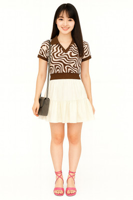 SUGARCANNE Casual Geometric Print, Printed Women Brown, White Top