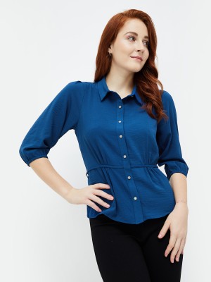 CODE by Lifestyle Casual Solid Women Blue Top