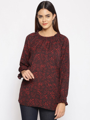 OXOLLOXO Casual 3/4 Sleeve Printed Women Black Top