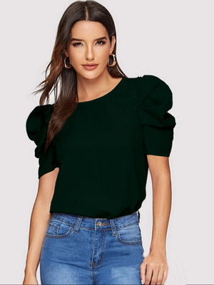 Dream Beauty Fashion Casual Solid Women Dark Green Top