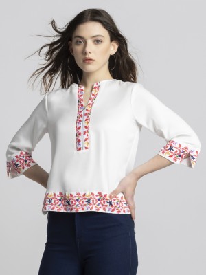 SHAYE SHAYE Casual Printed Women White Top