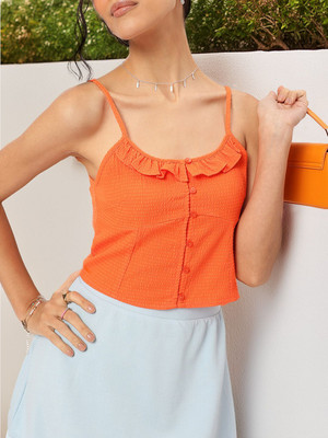Dressberry Casual Solid Women Orange Top