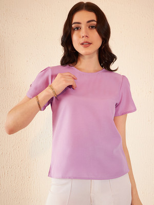 DENNISON Casual Solid Women Purple Top