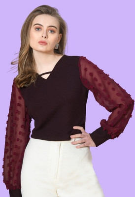 SAKSHI TRADER Casual Self Design Women Maroon Top