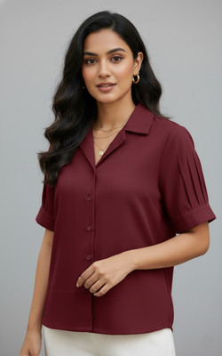 HUBLIFESTYLE Casual Solid Women Maroon Top