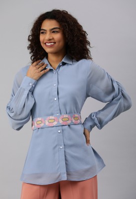 All Yours Casual Solid Women Light Blue Top